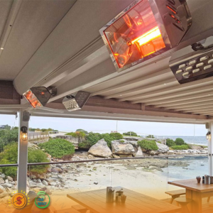 An image showing Helios Seaside infrared heater heating in coastal area’s outdoor space